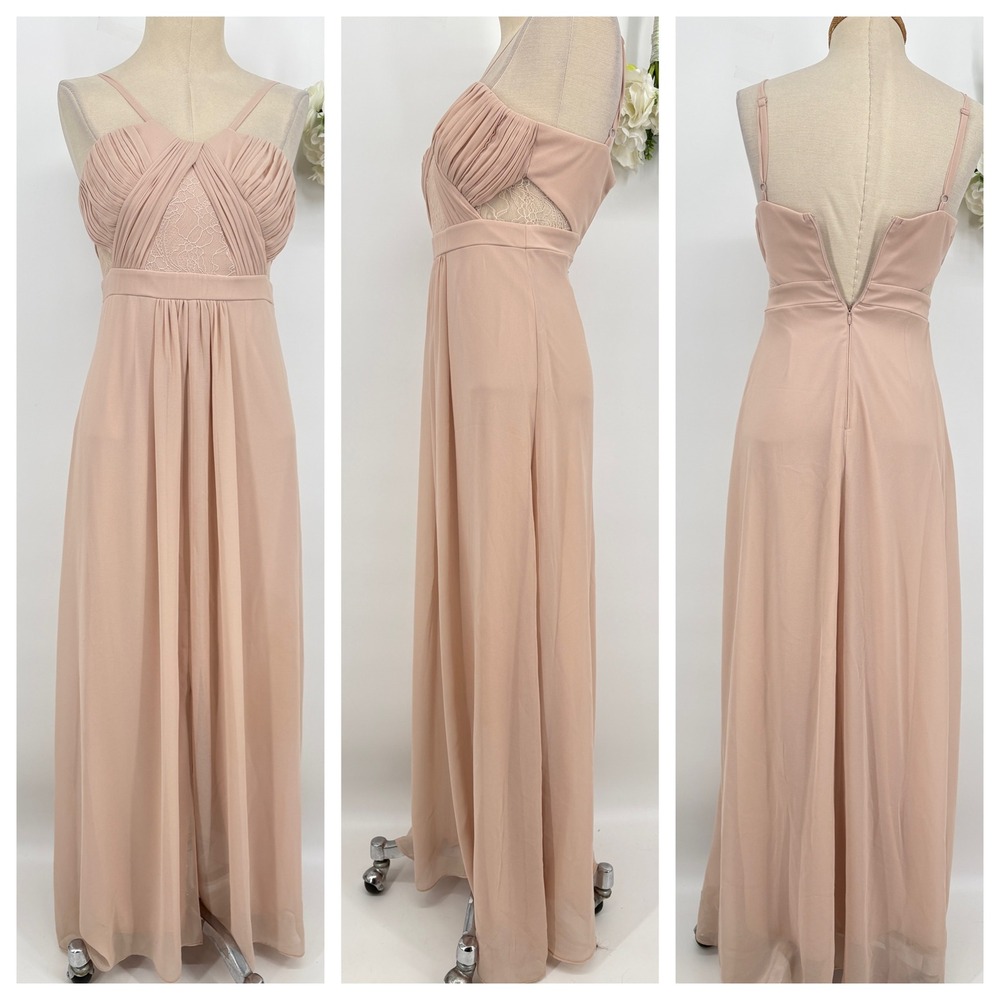Lipsy London Chiffon Criss-Cross Lace Detail Maxi Bridesmaid Prom Dress Blush 4